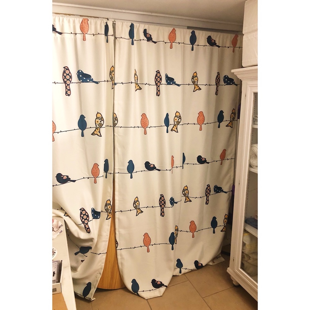 Colorful Bird Curtains w/ Floral Pattern 52” x 84”